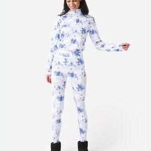 LoveShackFancy Blue and White Floral 1/4 Zip AND legging Base Layers